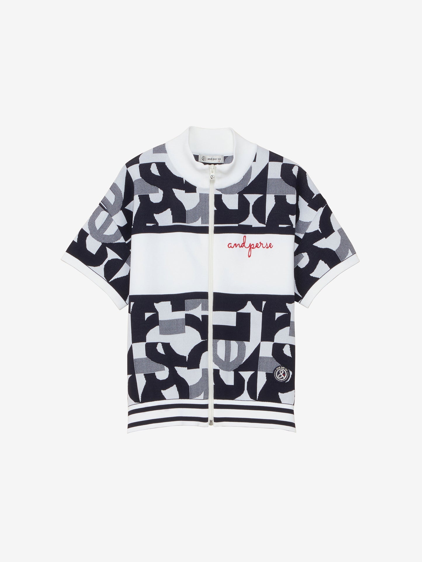 Active knit short sleeve full zip blouson