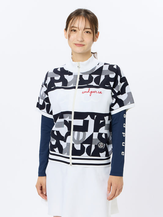 Active knit short sleeve full zip blouson